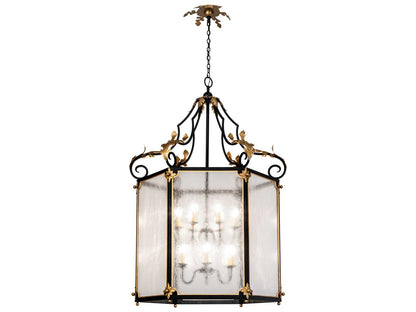 Meyda Ganser 12-Light Square Chandelier with Clear Seedy Glass in Black Metal