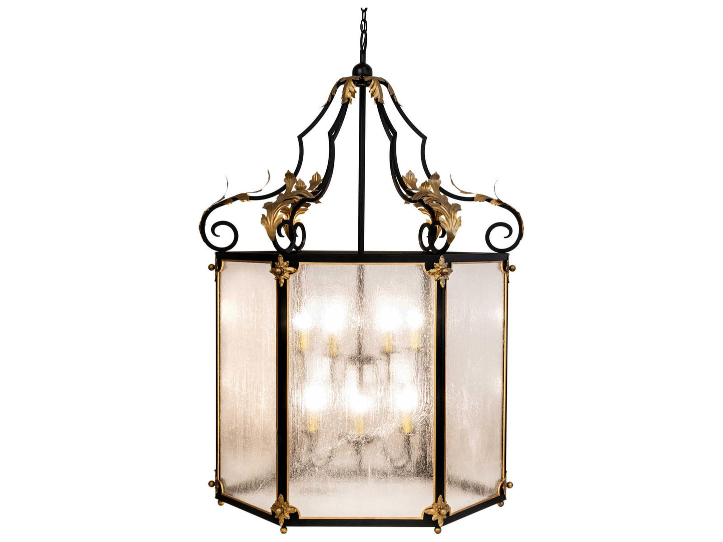 Meyda Ganser 12-Light Square Chandelier with Clear Seedy Glass in Black Metal