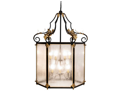 Meyda Ganser 12-Light Square Chandelier with Clear Seedy Glass in Black Metal