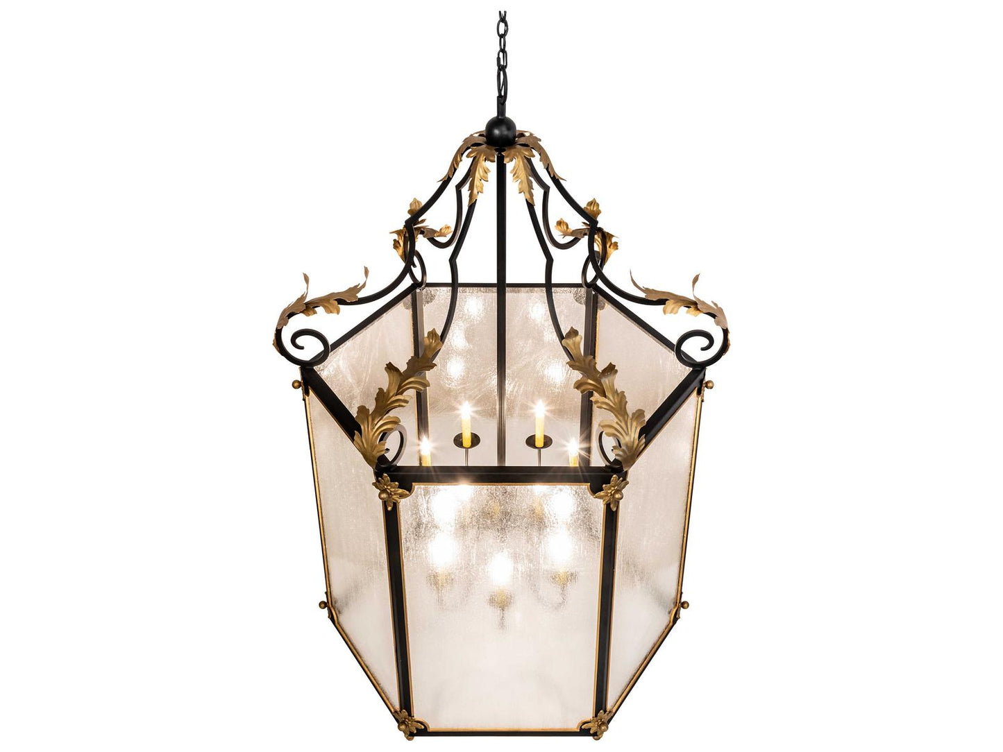 Meyda Ganser 12-Light Square Chandelier with Clear Seedy Glass in Black Metal