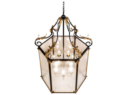 Meyda Ganser 12-Light Square Chandelier with Clear Seedy Glass in Black Metal