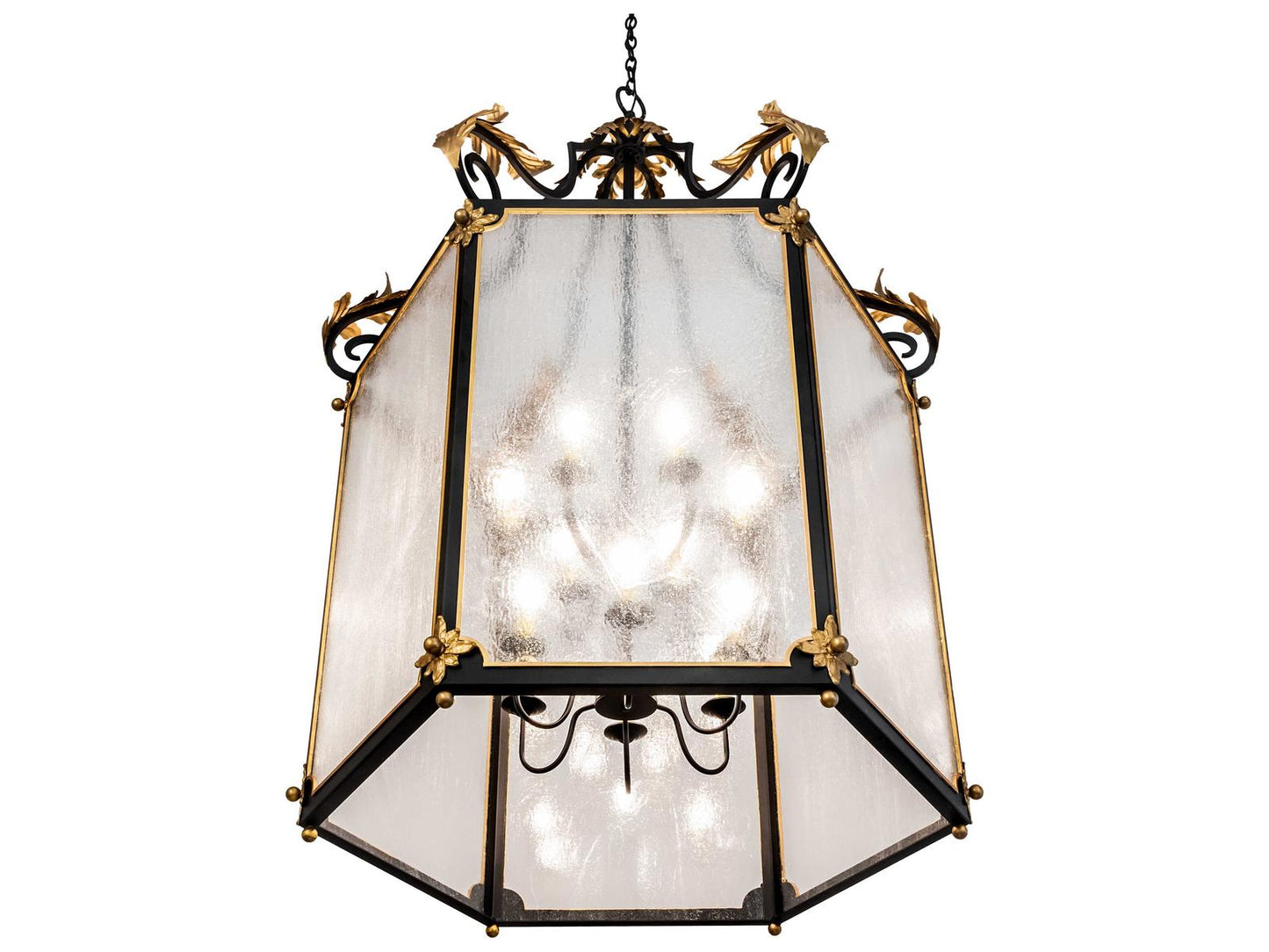 Meyda Ganser 12-Light Square Chandelier with Clear Seedy Glass in Black Metal