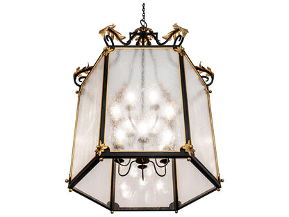 Meyda Ganser 12-Light Square Chandelier with Clear Seedy Glass in Black Metal
