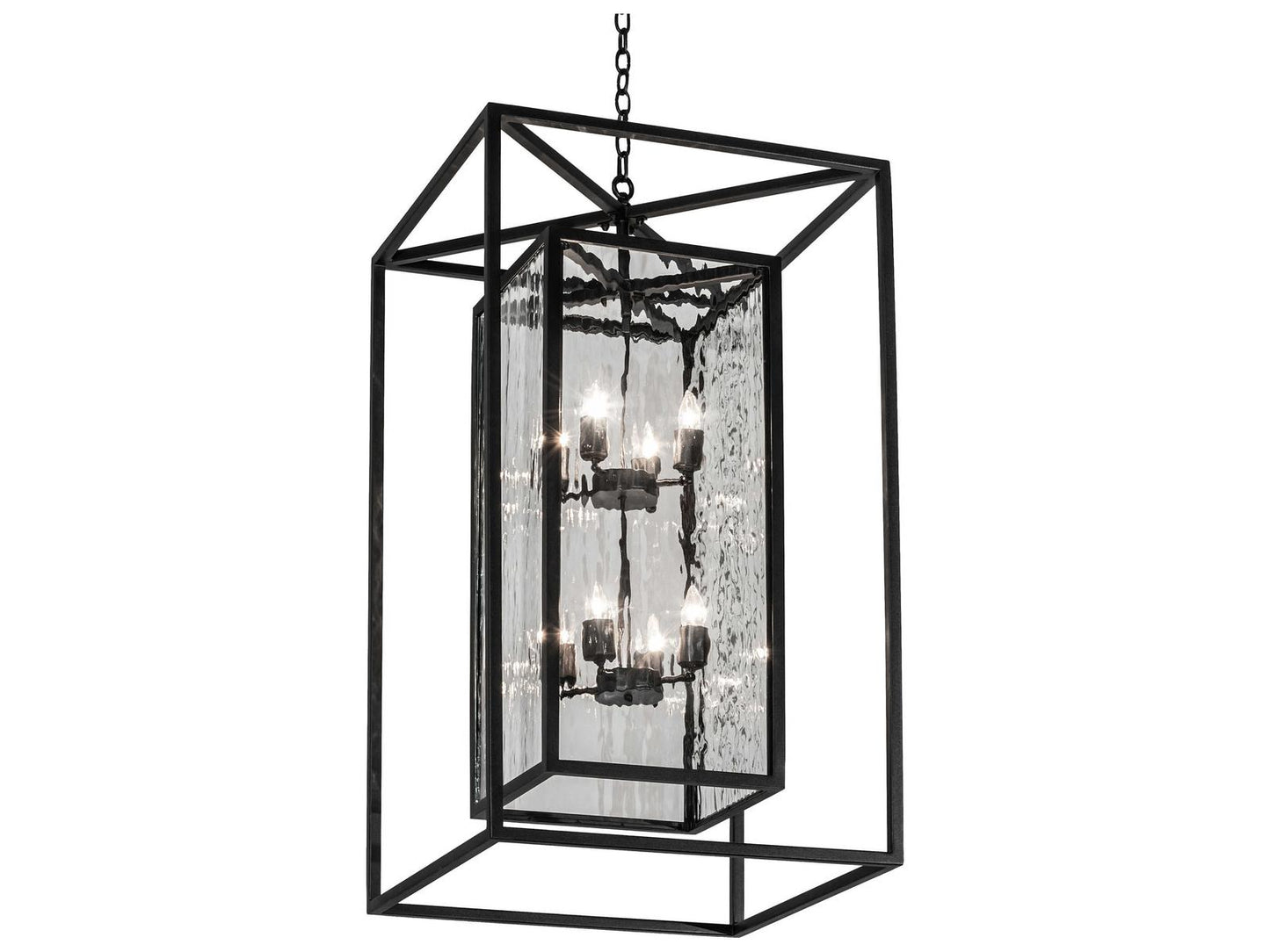 Meyda Kitzi Box 8-Light Steel Glass Tiered Chandelier in Solar Black