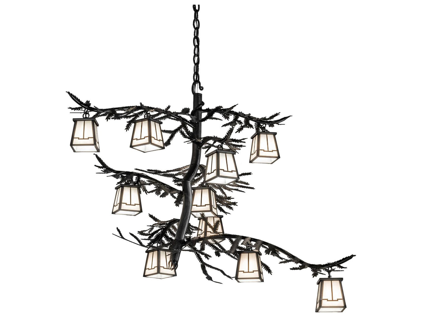 Meyda Pine Branch Valley View 10-Light Tiered Chandelier with Black Glass