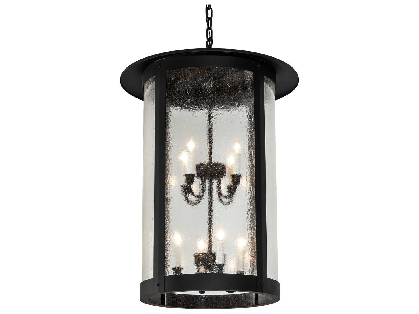 Meyda Fulton 8-Light Black Glass Tiered Chandelier with Clear Seeded Glass