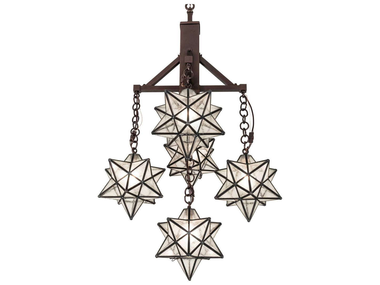 Meyda Moravian Star 5-Light Chandelier in Mahogany Bronze with Clear Seeded Glass