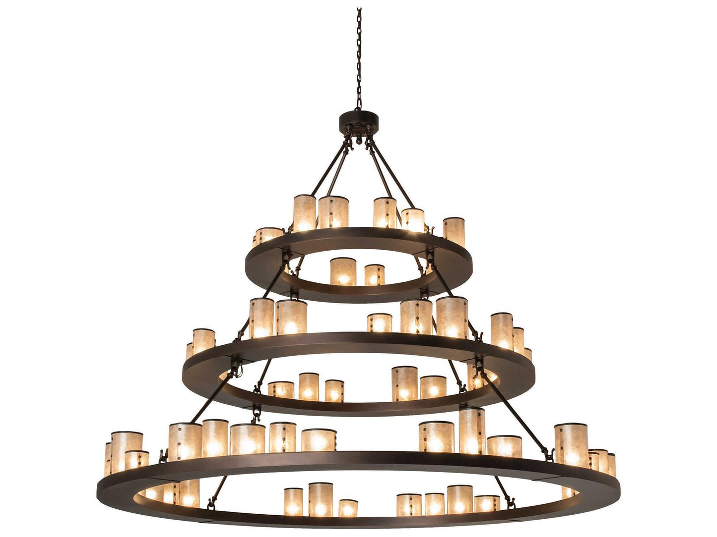 Meyda Loxley 63-Light Shelburne 3-Tier Chandelier with Silver Mica Cylinders