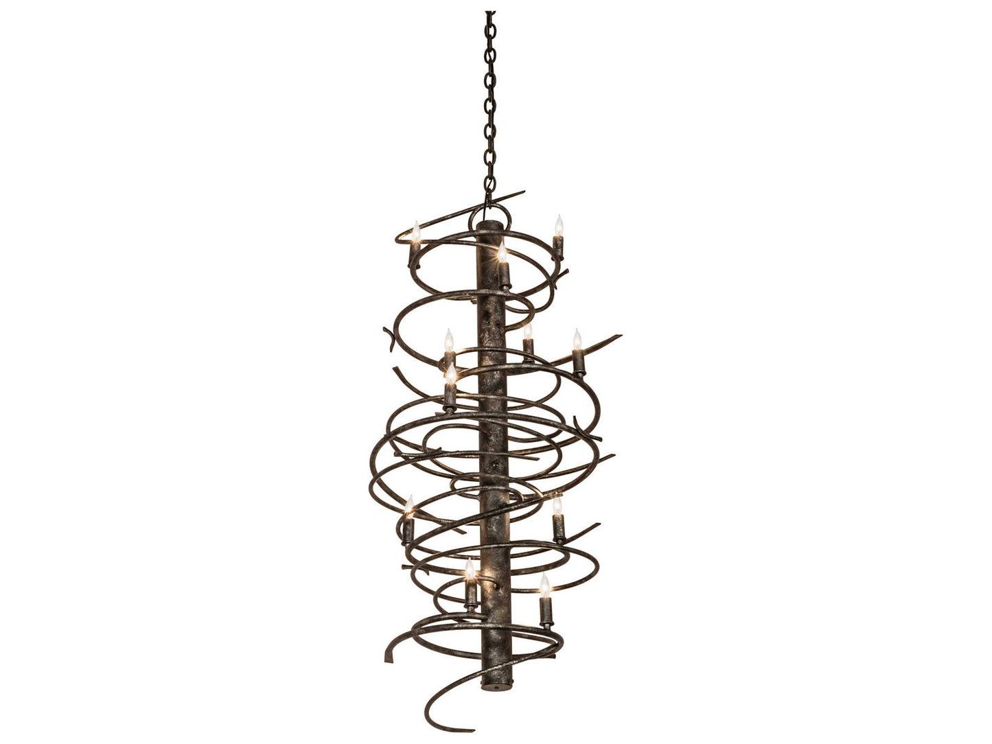 Meyda Cyclone 12-Light Hand-Forged Steel Chandelier in Dark Bronze