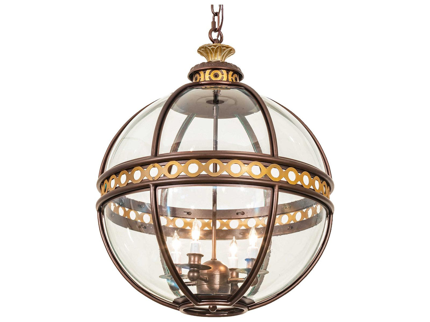 Meyda Guilloche 4-Light Pendant Light in Mahogany Bronze Gold Matte
