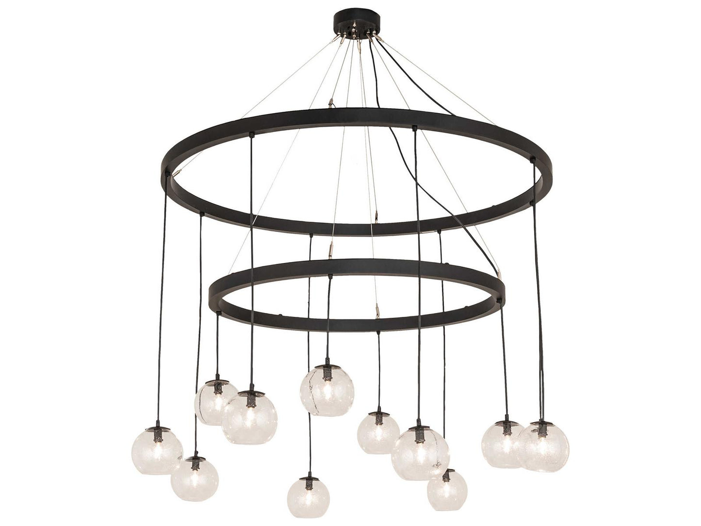 Meyda Bola 12-Light Tiered Chandelier with Clear Seeded Glass Globes in Solar Black