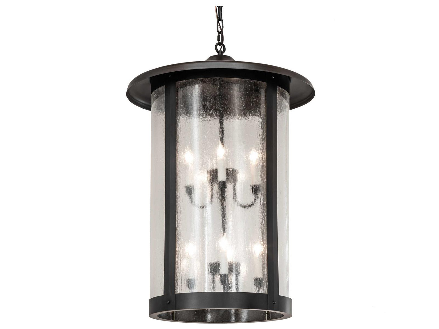 Meyda Fulton 8-Light Craftsman Tiered Chandelier with Brown Glass Cylinders