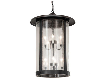 Meyda Fulton 8-Light Craftsman Tiered Chandelier with Brown Glass Cylinders