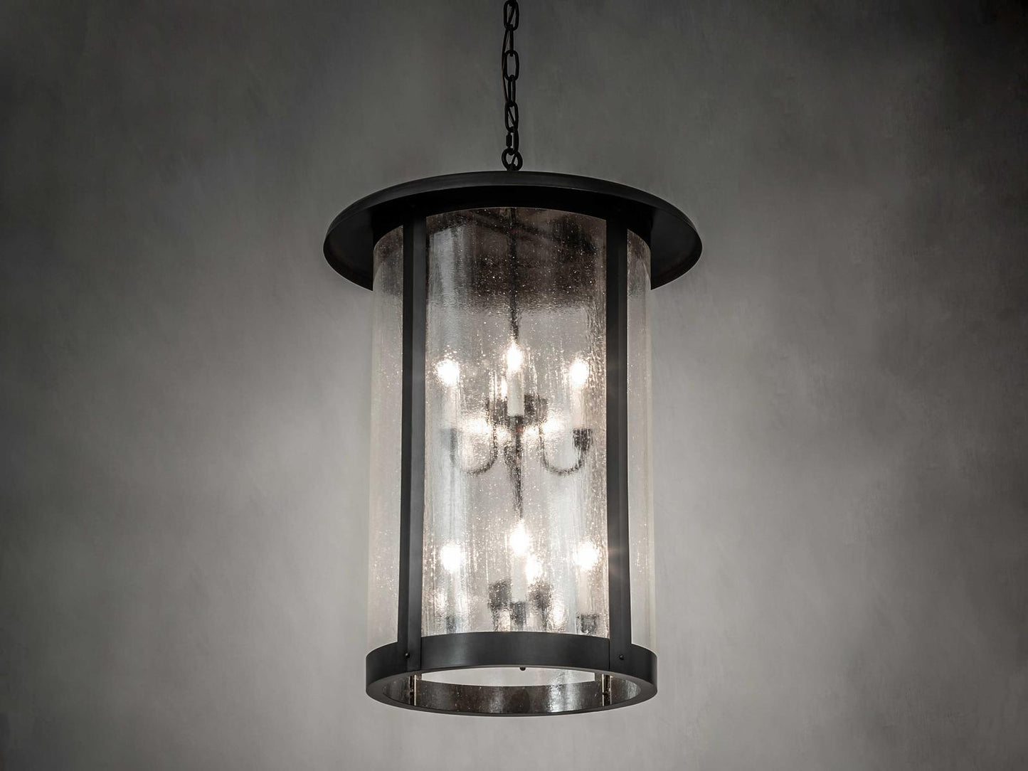 Meyda Fulton 8-Light Craftsman Tiered Chandelier with Brown Glass Cylinders