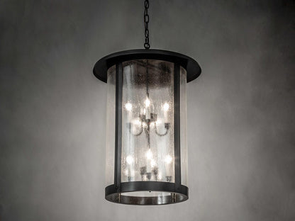 Meyda Fulton 8-Light Craftsman Tiered Chandelier with Brown Glass Cylinders