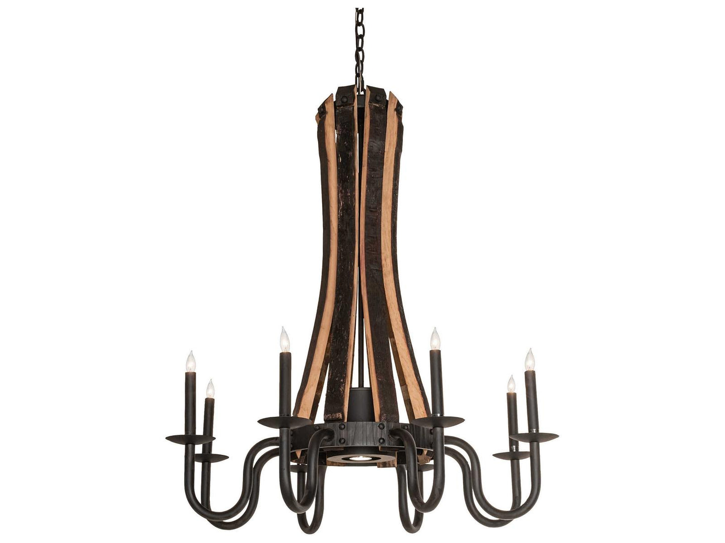 Meyda Barrel Stave 8-Light Steel and Wood Candelabra Chandelier in Chocolate Black Metal