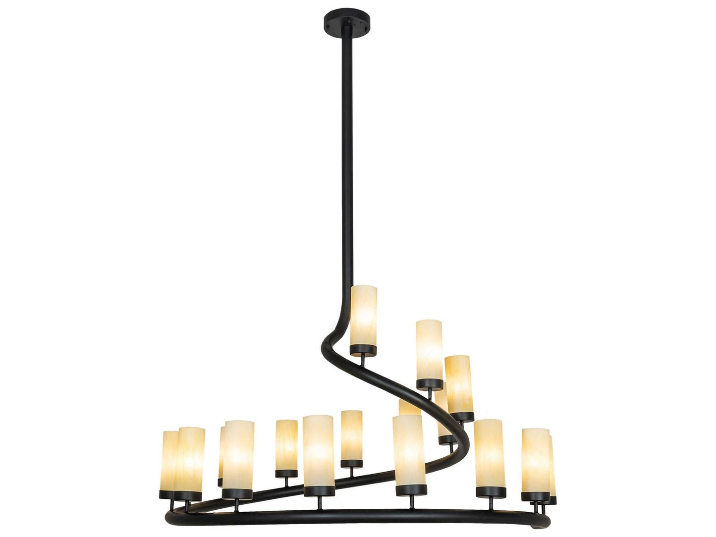 Meyda French Horn 17-Light Flat Black Chandelier with Creme Carrare Idalight