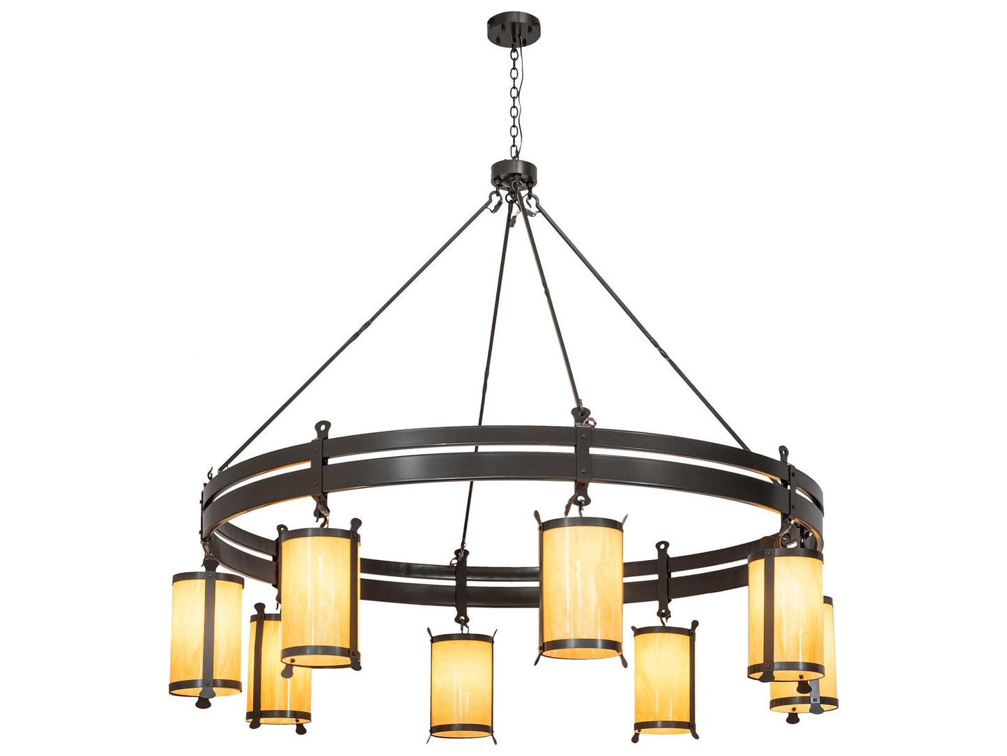 Meyda 8-Light Beartooth Cylinder Chandelier in Timeless Bronze with Beige Idalight Shades