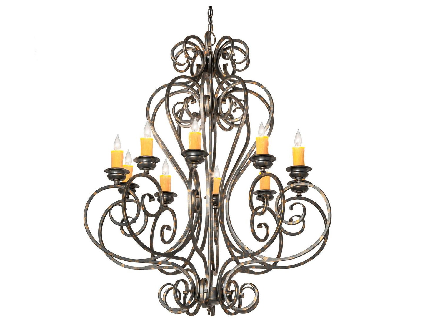 Meyda Fernando 10-Light Candelabra Chandelier in French Bronzed Steel