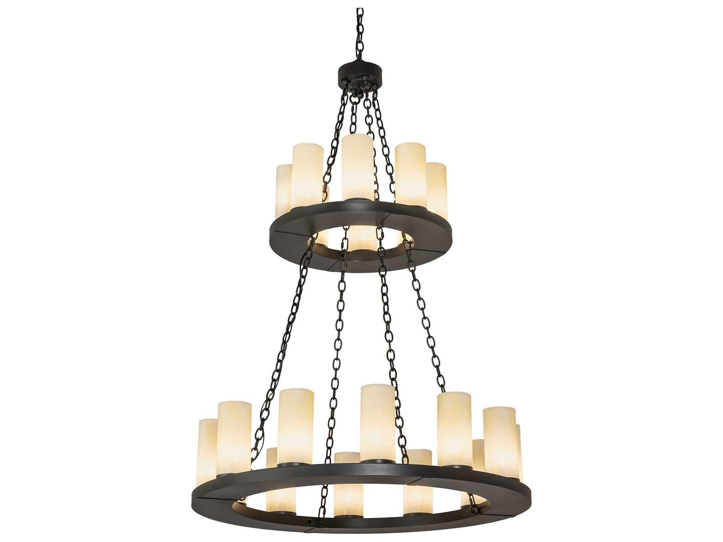 Meyda Loxley 20-Light Two-Tier Wrought Iron Chandelier in Black with Idalight Cylinders