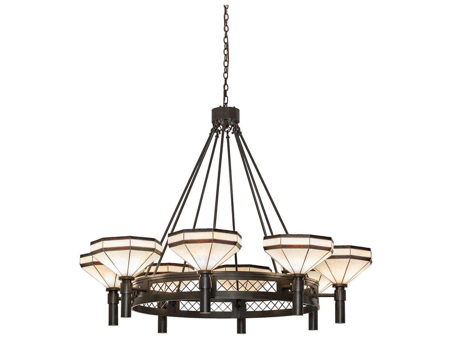 Meyda Topridge 8-Light Timeless Bronze Round Chandelier with Art Glass Bowl