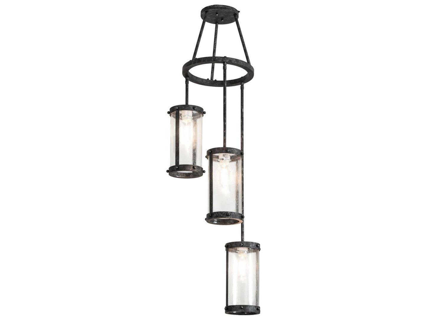 Meyda Cartier 3-Light Gray Glass Cylinder Chandelier in Gunmetal