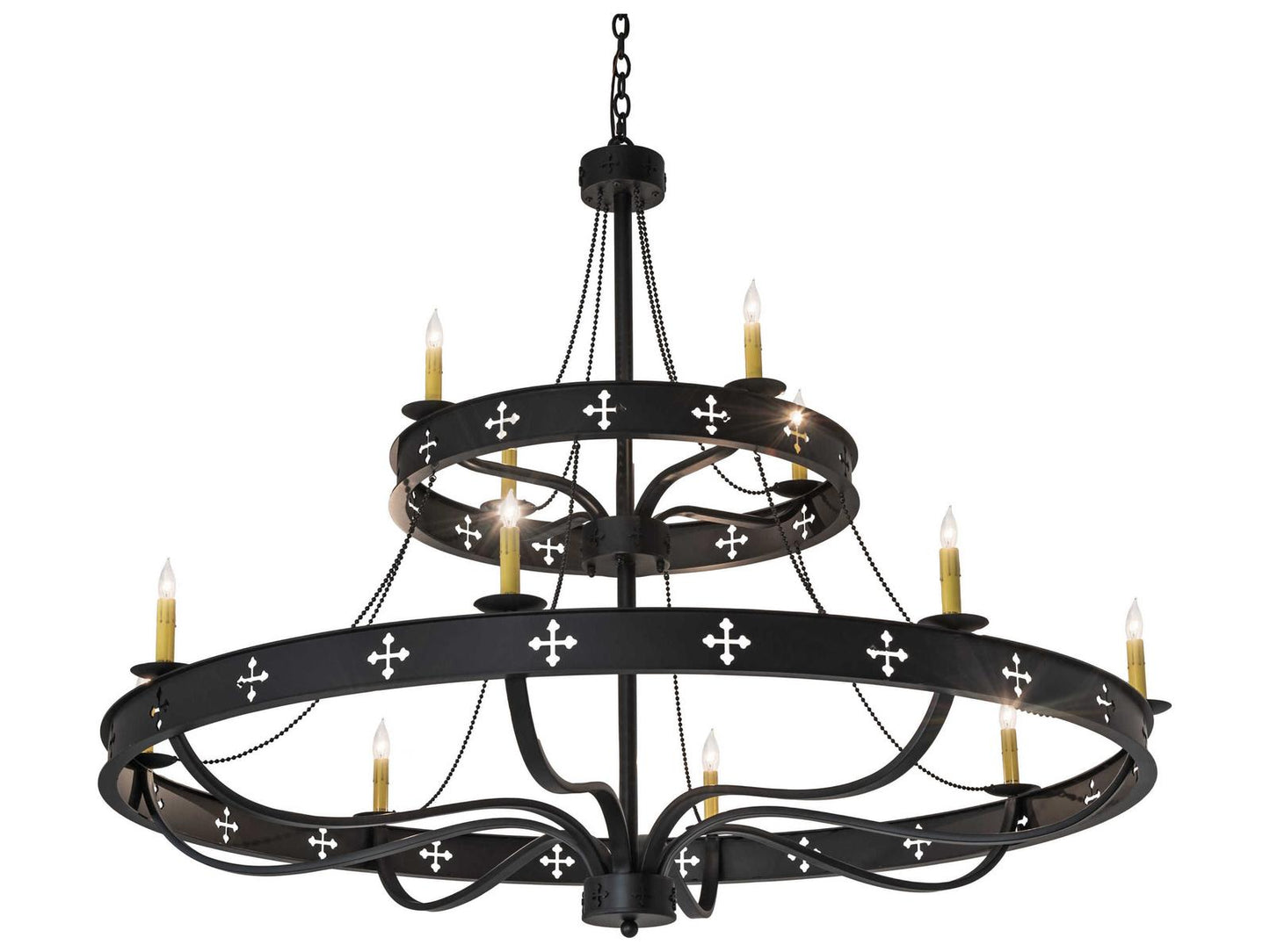 Meyda Tiffany Byzantine 12-Light Candle Style Chandelier in Solar Black