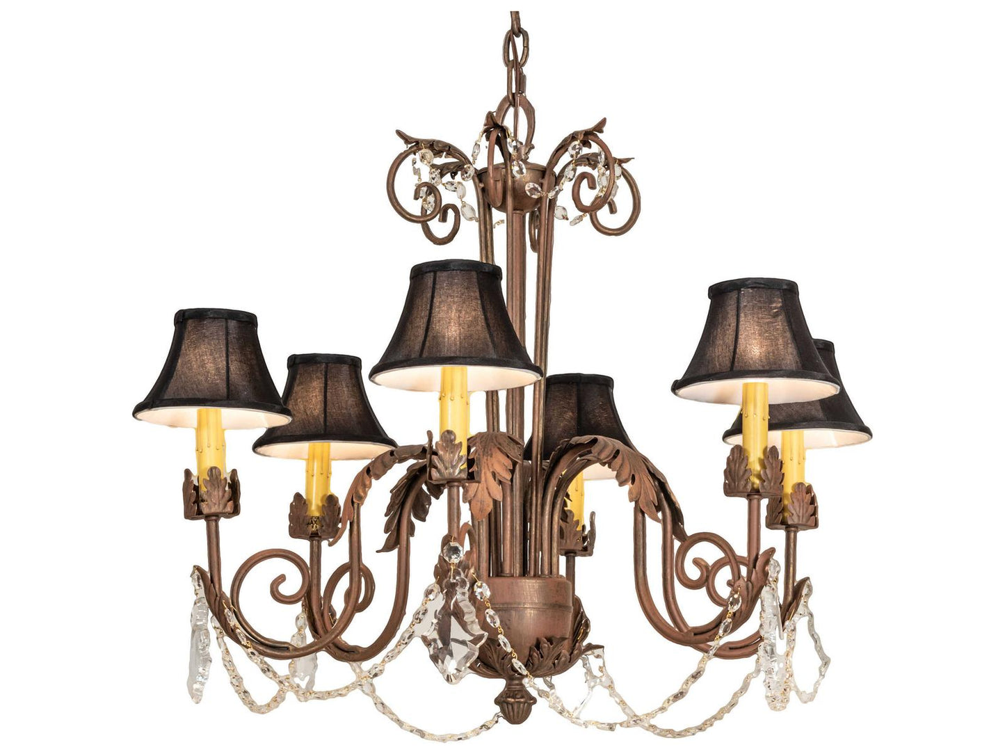 Meyda Tiffany 6-Light Lindsay Empire Chandelier in Black Metal and Crystal