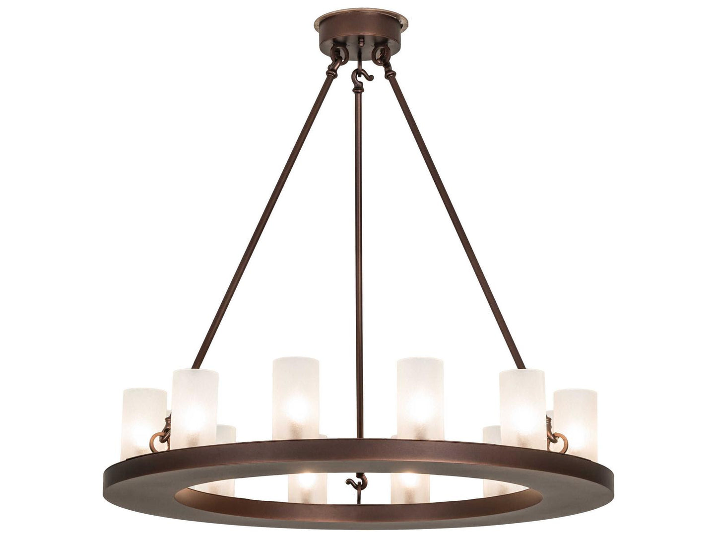 Meyda Tiffany Loxley 12-Light Ring Chandelier in Mahogany Bronze with Frosted Glass Cylinders