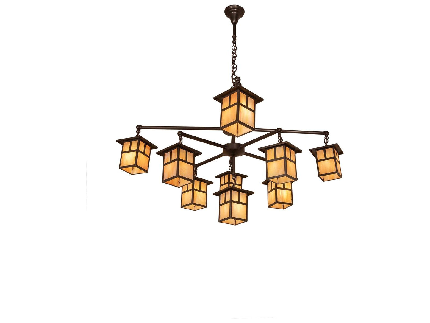 Meyda 9-Light Hyde Park Mission Craftsman Chandelier in Brown with Iridescent Glass