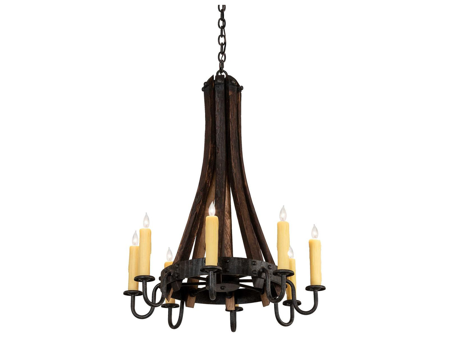 Meyda Barrel Stave Madera 8-Light Candelabra Round Chandelier in Coffee Bean