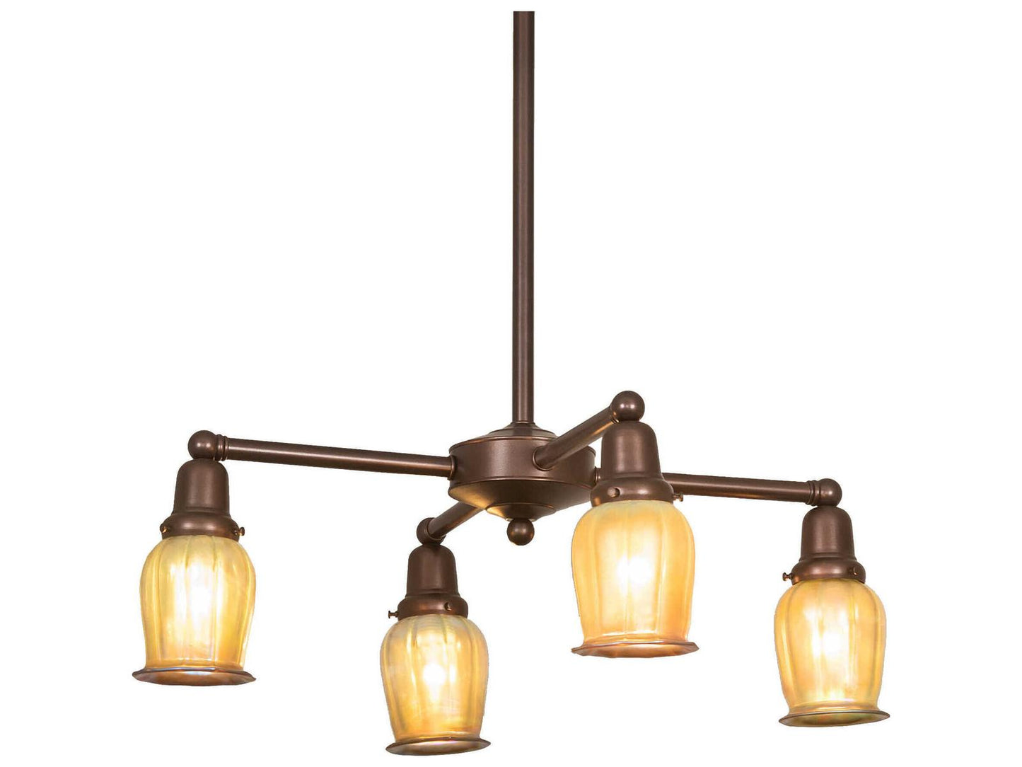 Meyda 4-Light Mahogany Bronze Glass Bell Chandelier with Gold Iridescent Shades