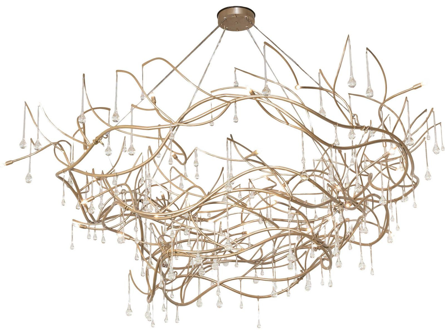 Meyda Crystal Tear Drop 32-Light Chandelier in Champagne Metallic and Gold