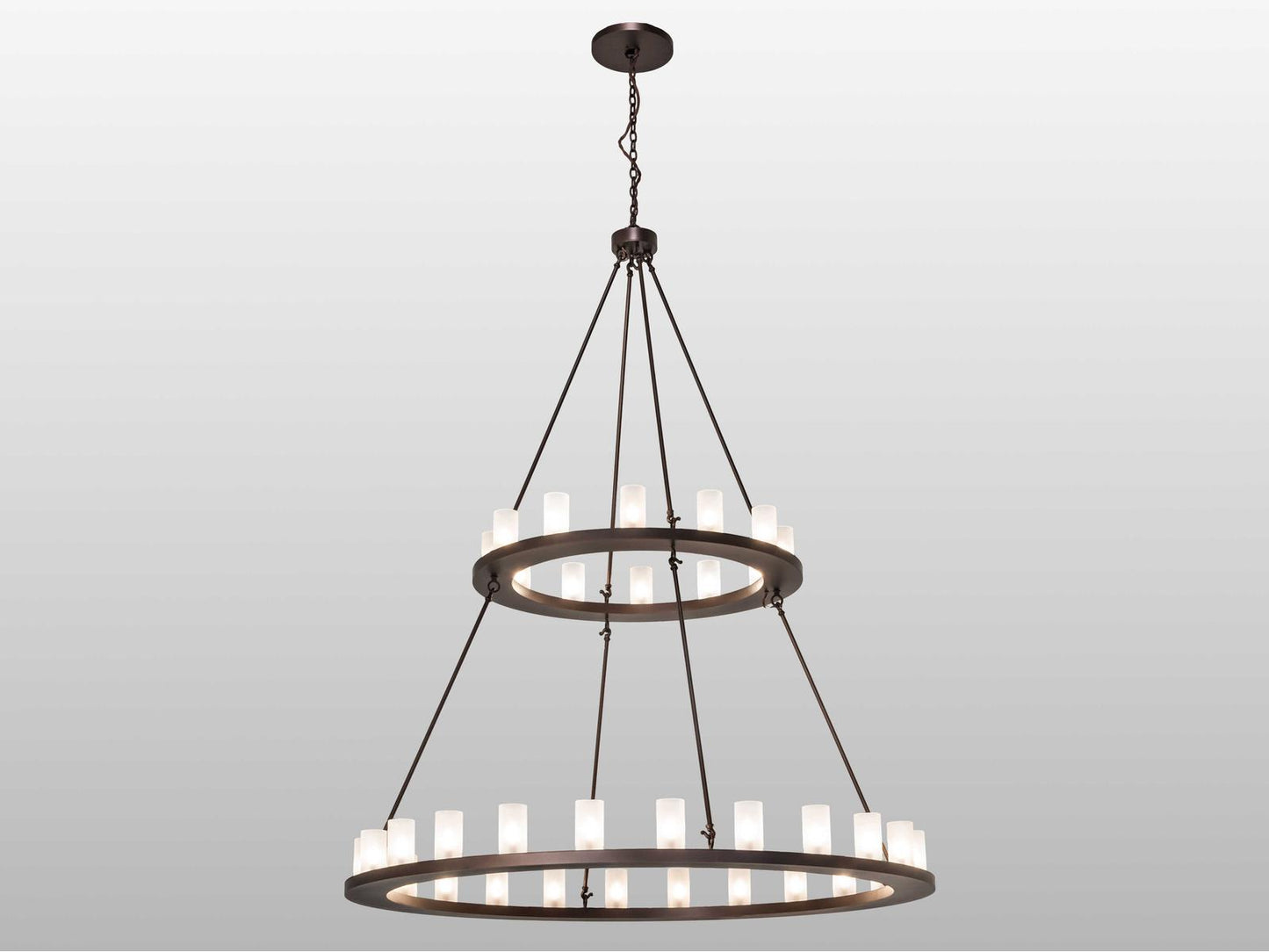 Meyda Loxley 36-Light Tiered Chandelier in Mahogany Bronze with Glass Cylinders