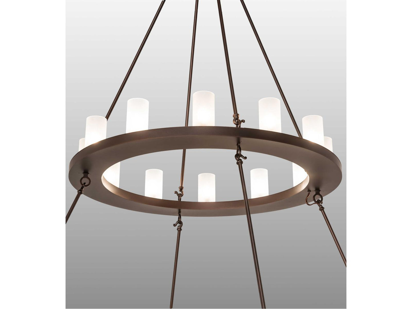 Meyda Loxley 36-Light Tiered Chandelier in Mahogany Bronze with Glass Cylinders