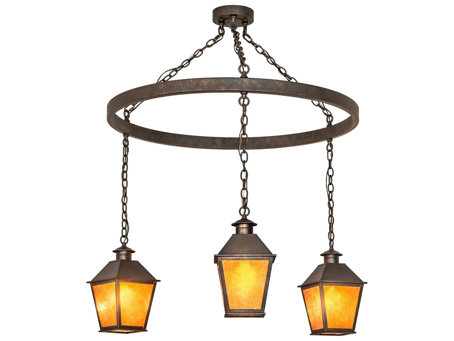 Meyda Stafford 3-Light Lantern Chandelier in Gilded Tobacco with Chocolate Brown Mica