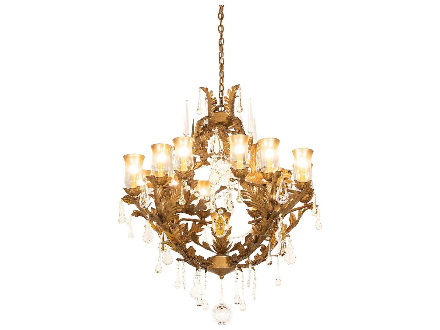 Meyda French Baroque 13-Light Chandelier in Aztec Gold with Clear Glass Bells