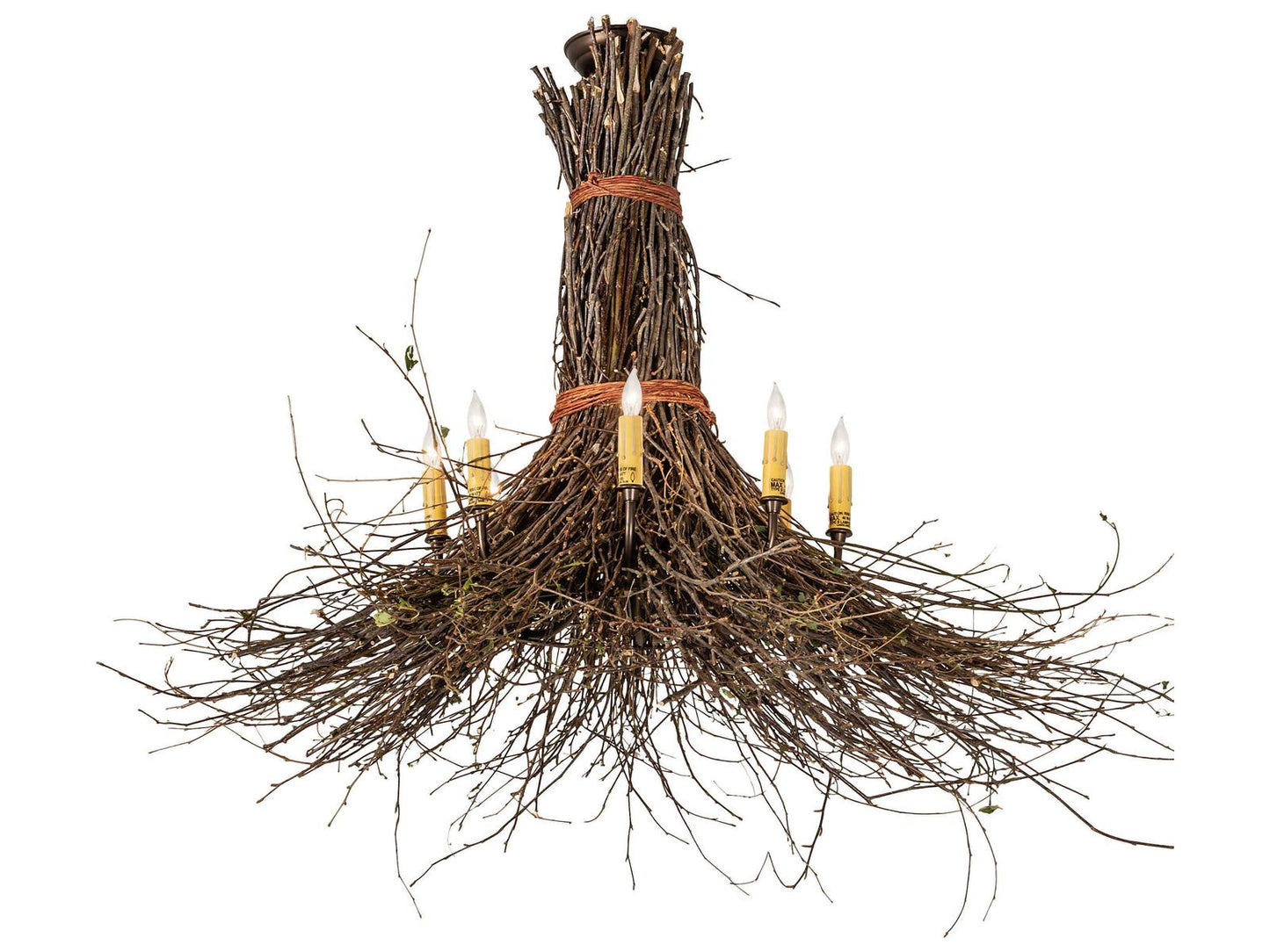 Meyda Twigs 8-Light Candelabra Chandelier in Antique Copper and Natural Wood