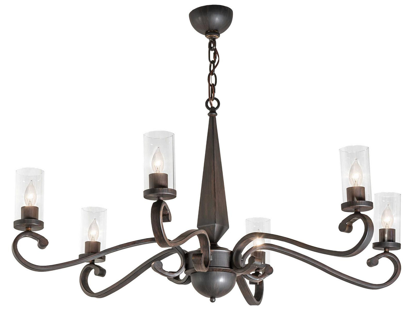 Meyda Muirfield 6-Light Chandelier in Classic Rust Steel with Clear Glass