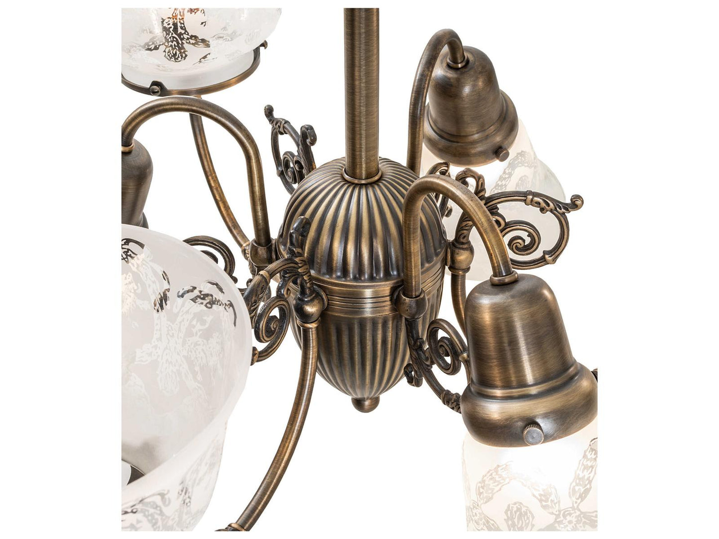 Meyda Revival Gas And Electric 6-Light Antique Brass Glass Geometric Chandelier