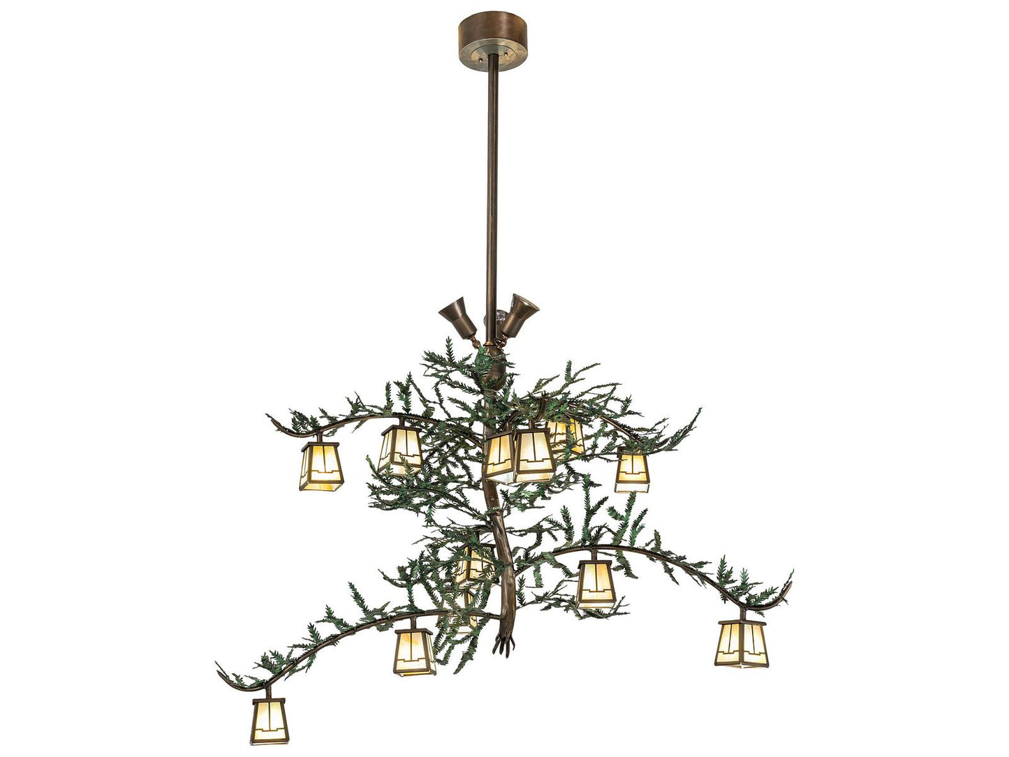 Meyda Pine Branch Valley View 15-Light Antique Copper Glass Lantern Chandelier