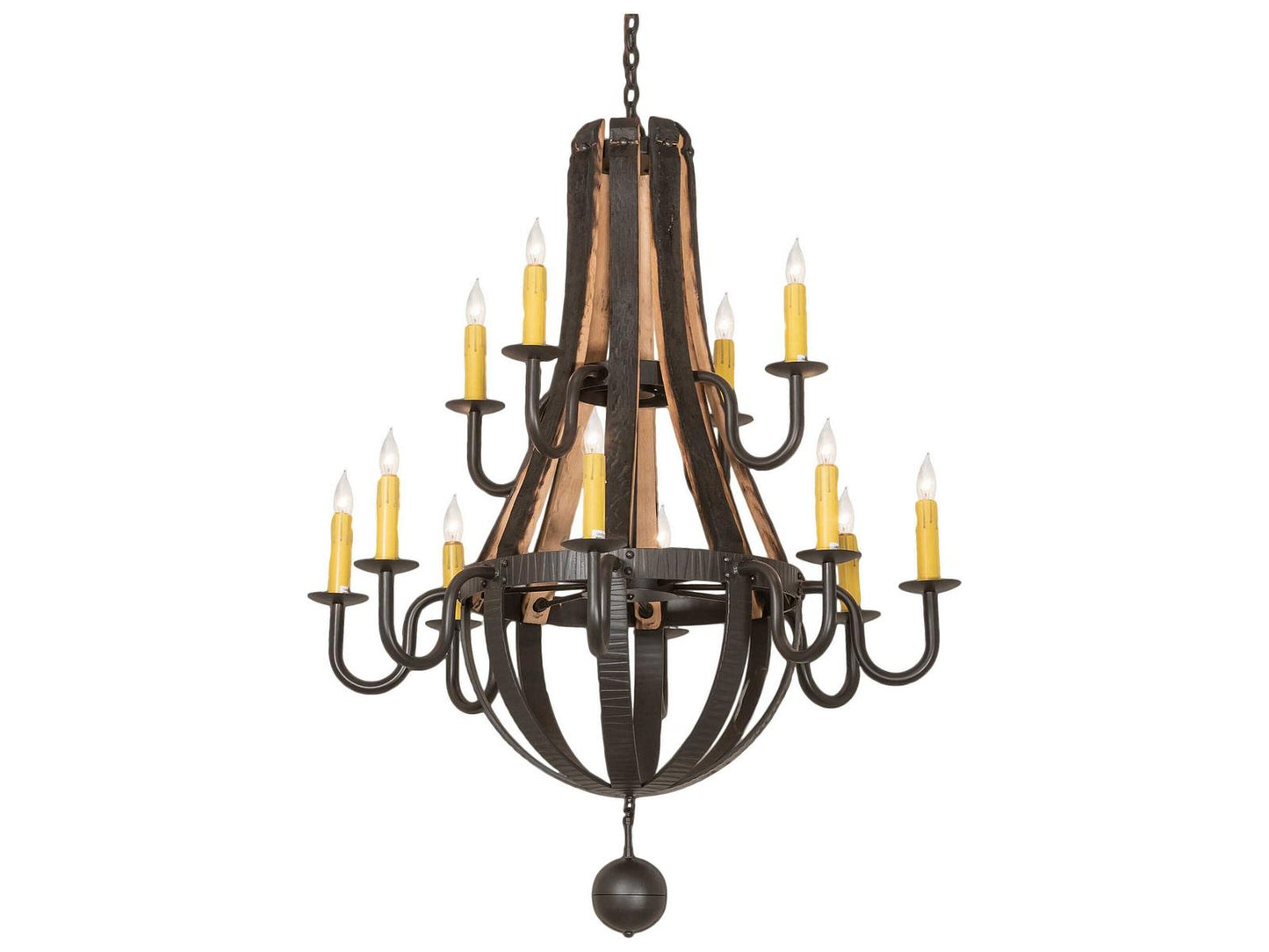 Meyda Barrel Stave 12-Light Wrought Iron Candelabra Tiered Chandelier in Brown