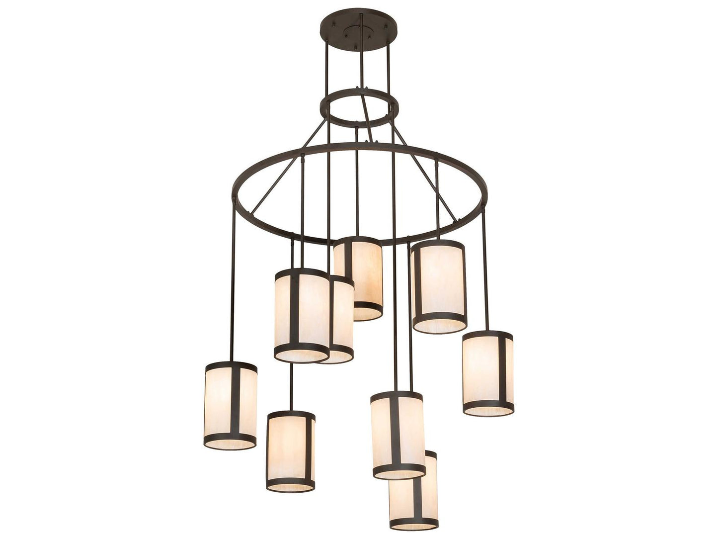 Meyda Cartier 9-Light Oil Rubbed Bronze Cascading Chandelier with Fleshtone Idalight Shades