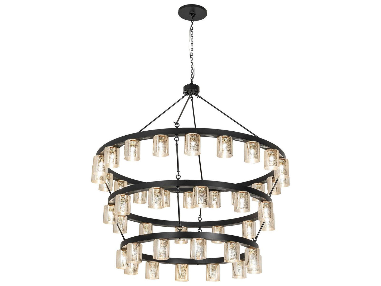 Meyda Loxley 44-Light Black Mercury Glass Cylinder Tiered Chandelier
