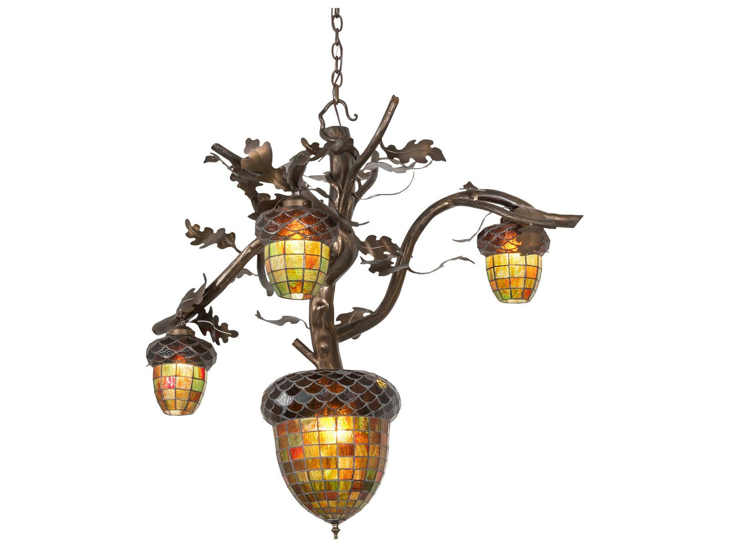 Meyda Tiffany Acorn Branch 4-Light Tiffany Chandelier in Antique Copper