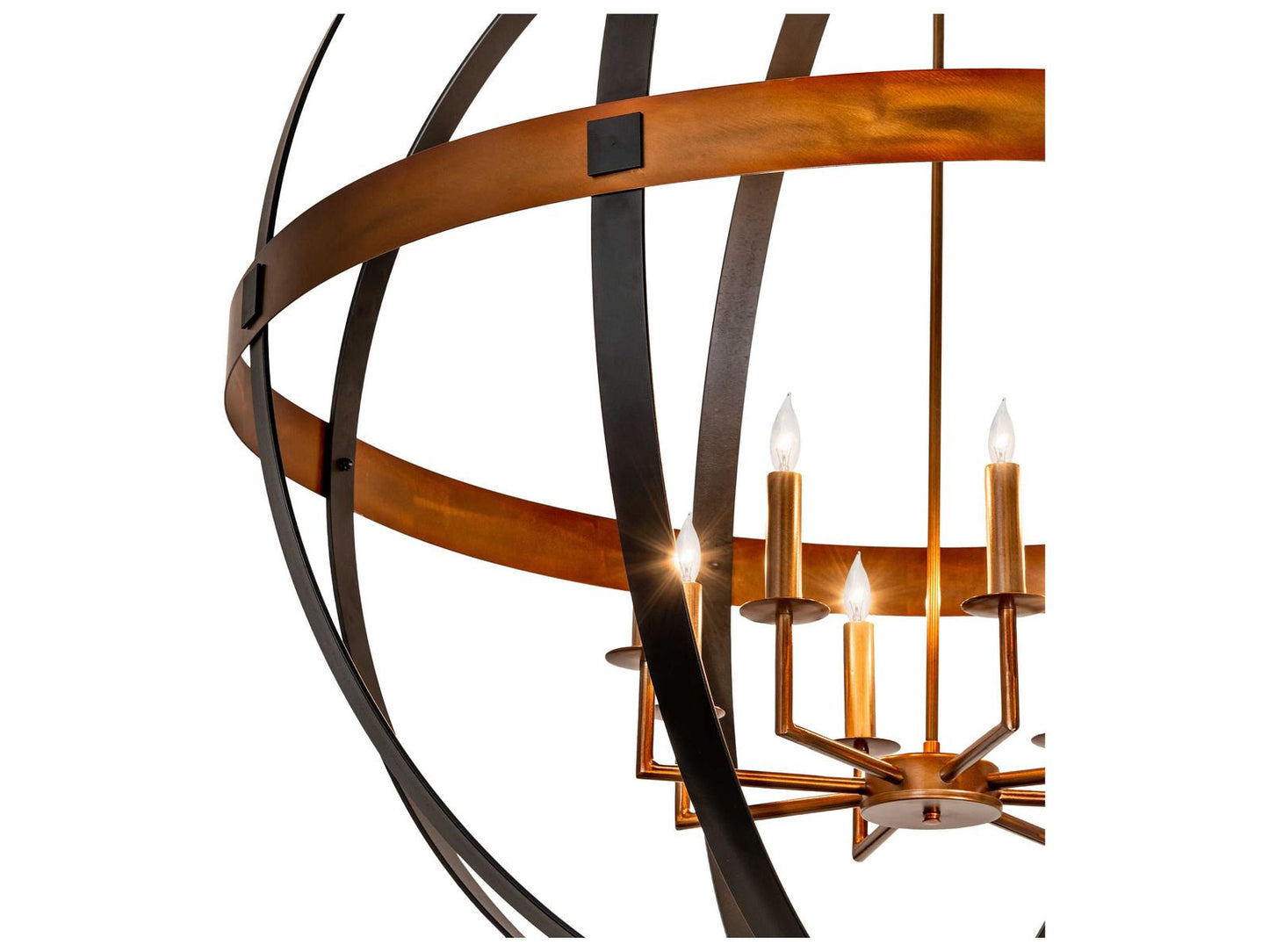 Meyda 8-Light Candelabra Globe Chandelier in Blackwash Iron and Copper