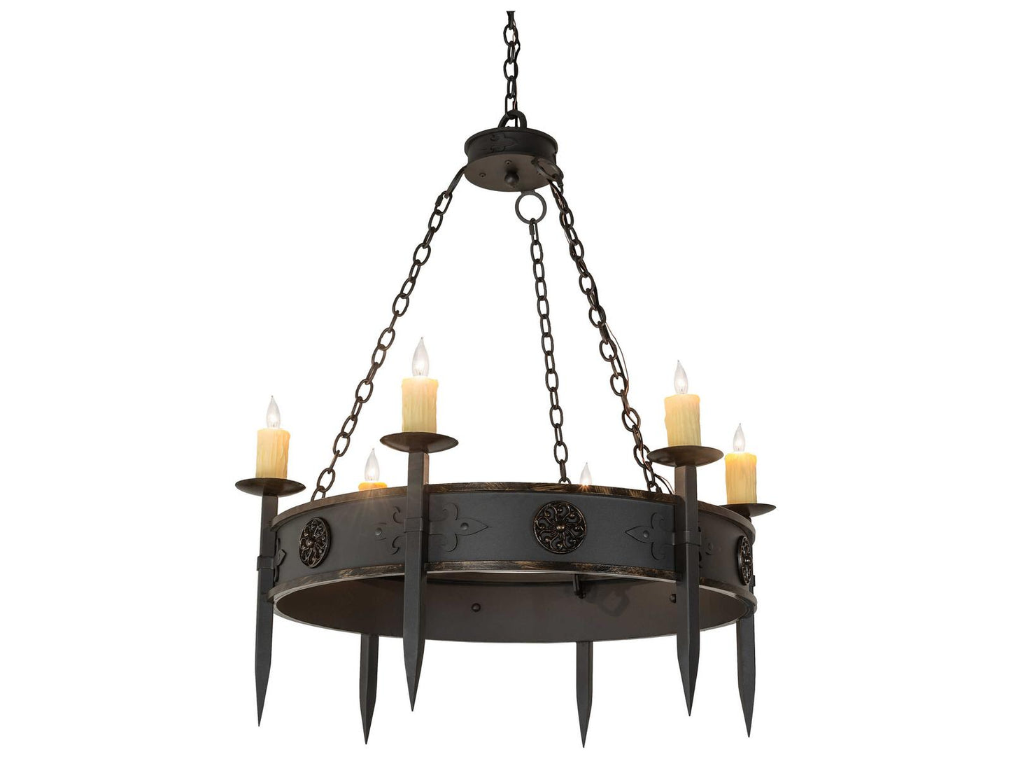 Meyda Calandra 6-Light Wrought Iron Chandelier with Antique Brass Gloss Bronze