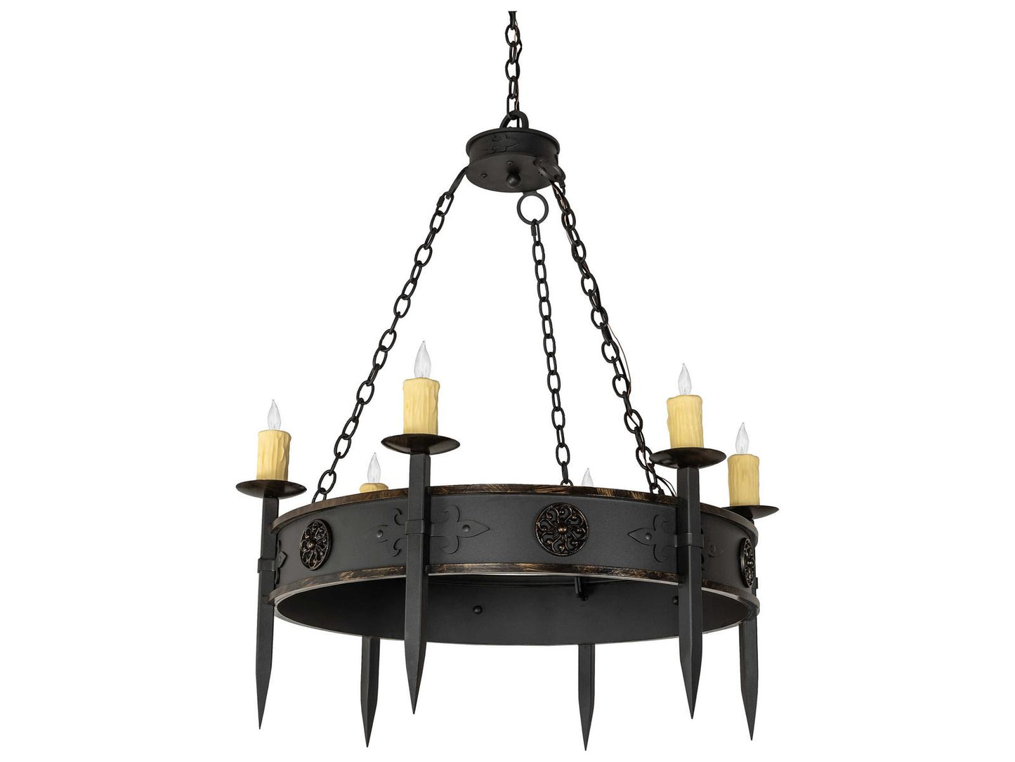 Meyda Calandra 6-Light Wrought Iron Chandelier with Antique Brass Gloss Bronze
