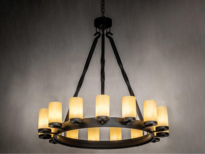 Meyda Noziroh Ring 15-Light Textured Black Glass Cylinder Round Chandelier