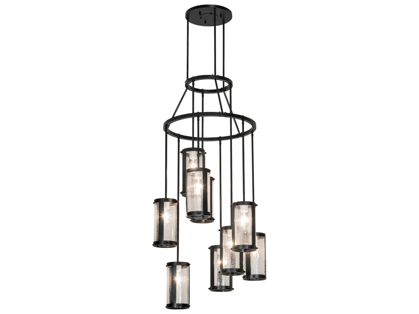 Meyda Cartier 9-Light Solar Black Cylinder Chandelier with Clear Seeded Glass